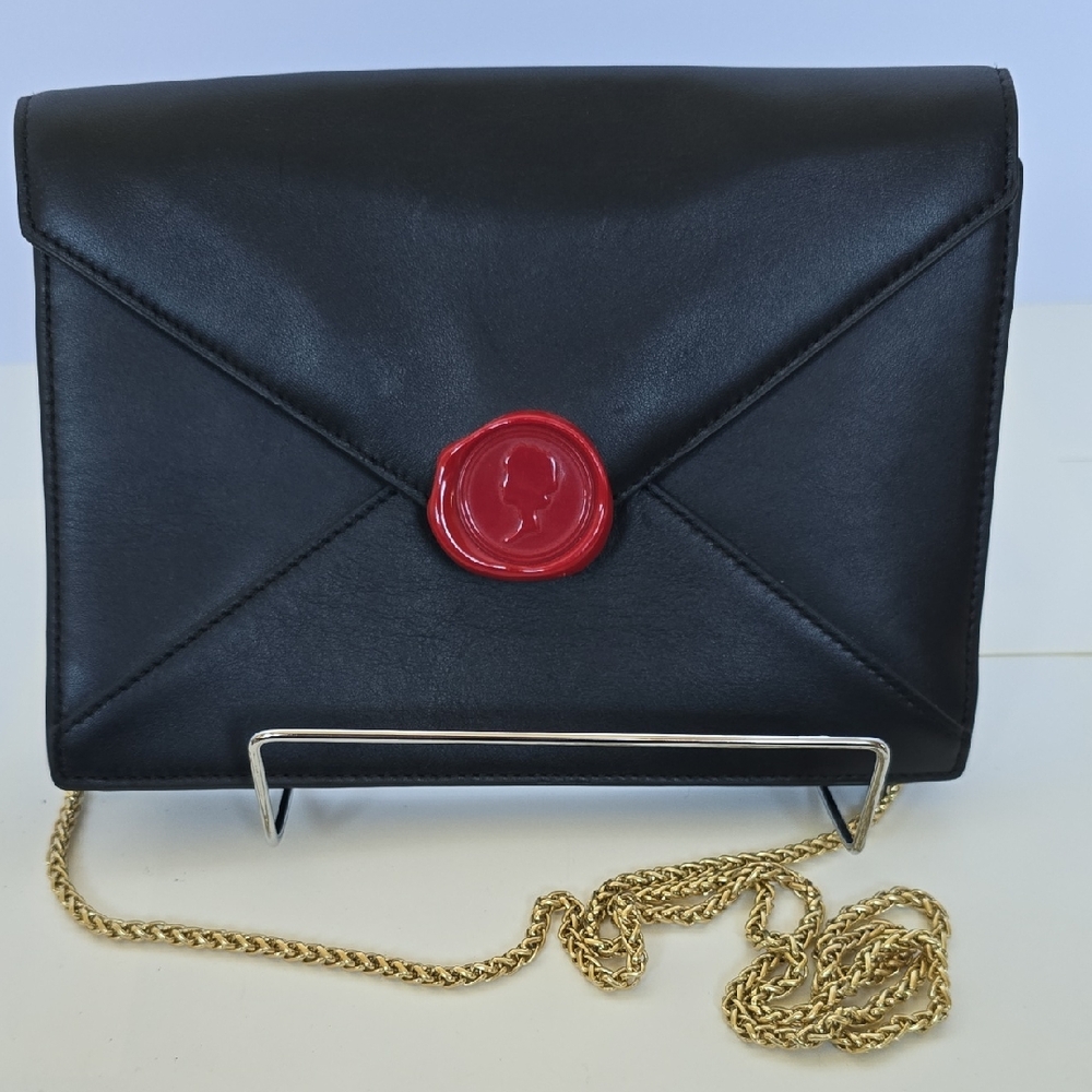 Chic Black Clutch with Red Seal and Gold Chain